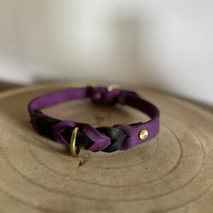 Collier CHIC'TRESS cuir Violet/Noir et Laiton 40-48 cm